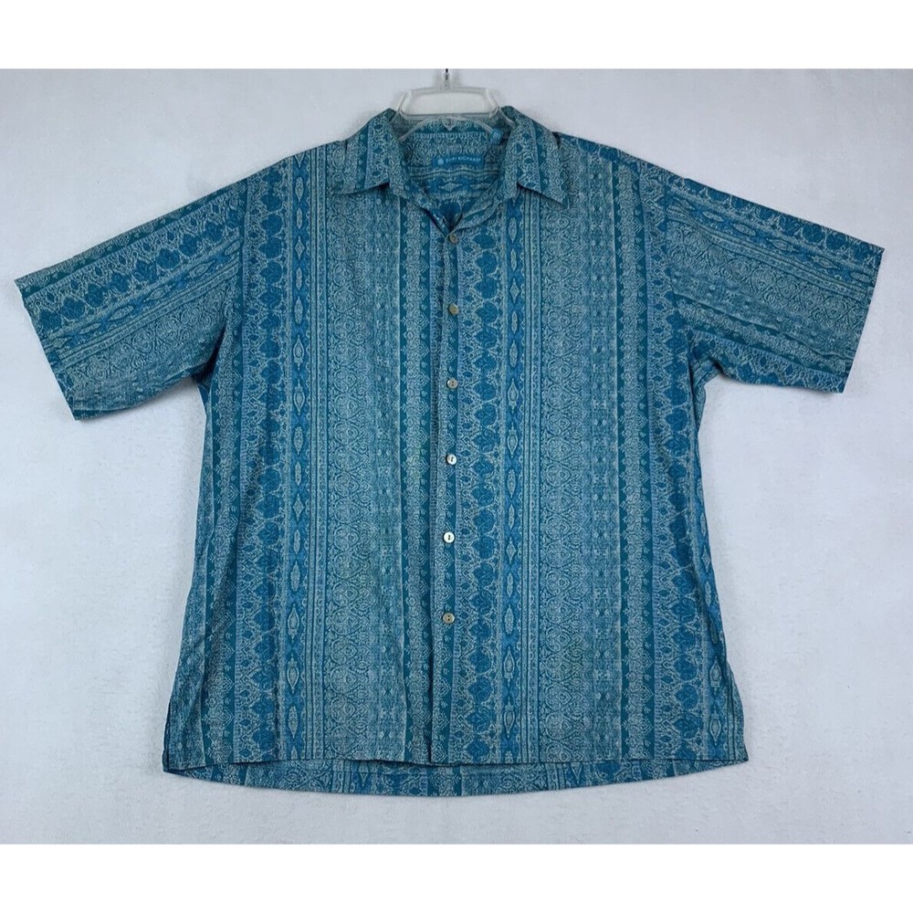 Vintage Tori Richard Mens Hawaiian Shirt Medium Blue Made In Hawaii Floral